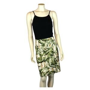 Tropical green knee length skirt 100% cotton size 16